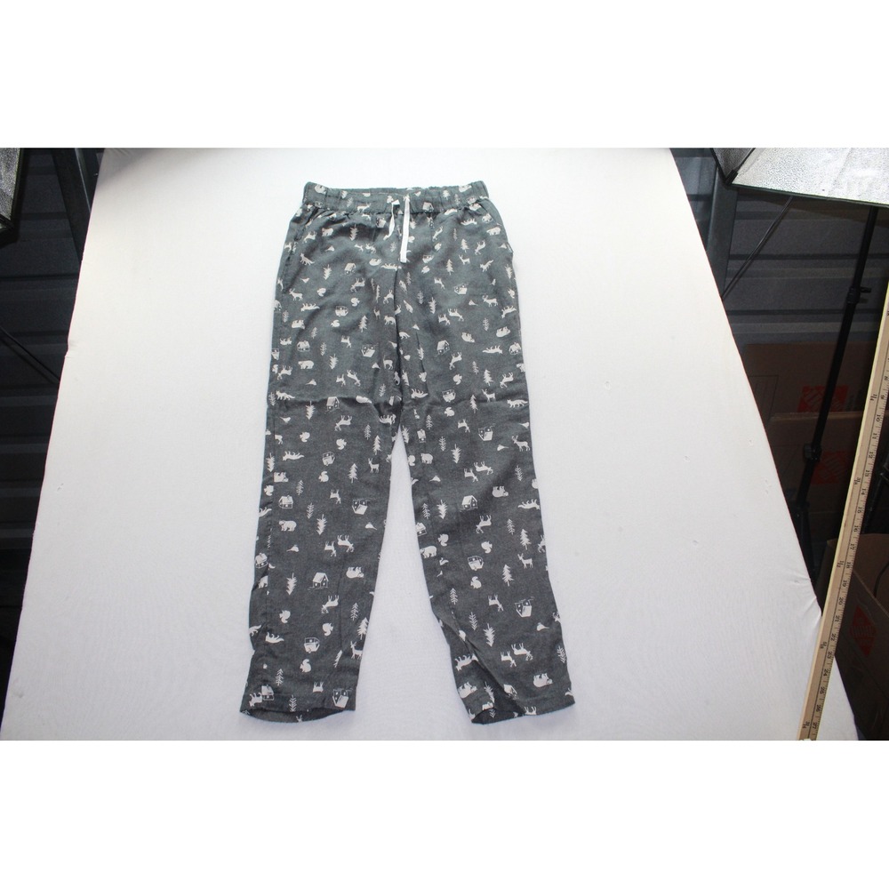 Eddie Bauer Pajama Pants Women S Gray Excellent Woodland Cabin Print Drawstring